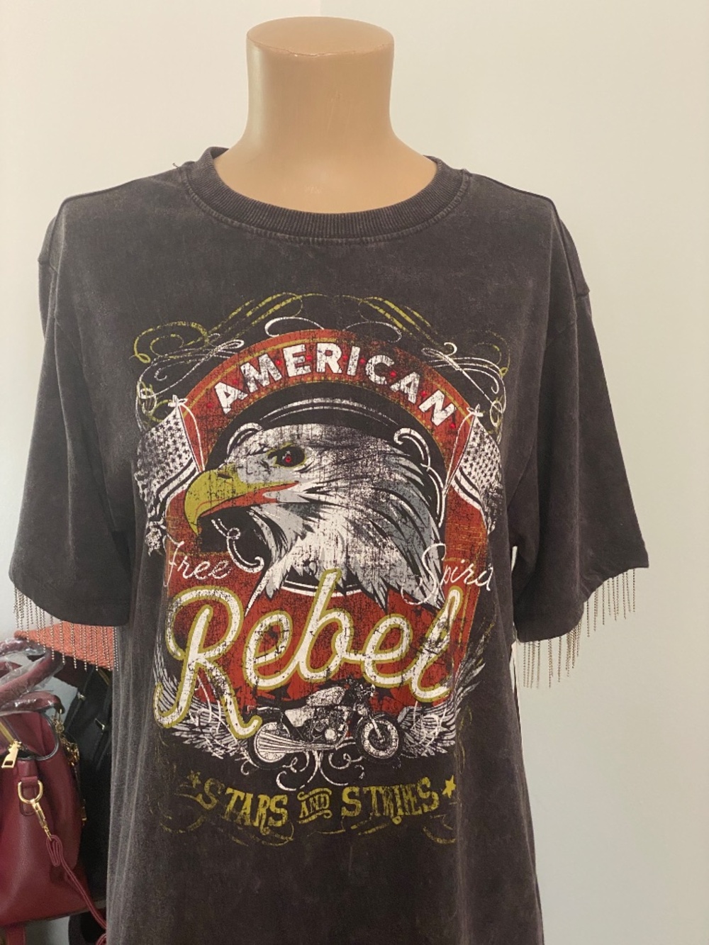 007 - Mimi Chica American Rebel T-Shirt Dress Size Small Charcoal Gray/Black